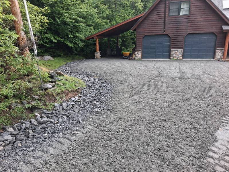 Gravel apron edged in stone