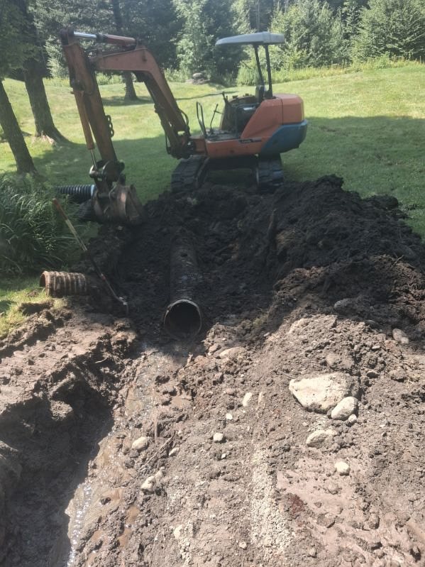 Drain line bedded in the trench